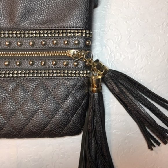 Imoshion Grey/Silver Rhinestone Studded Adjustable Faux LeatherCrossbody Handbag - Picture 2 of 16